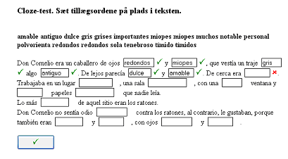 eksempel på en "cloze" test uden hints.