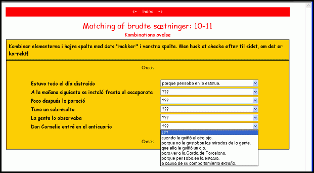eksempel p en matching velse med "rulleliste".